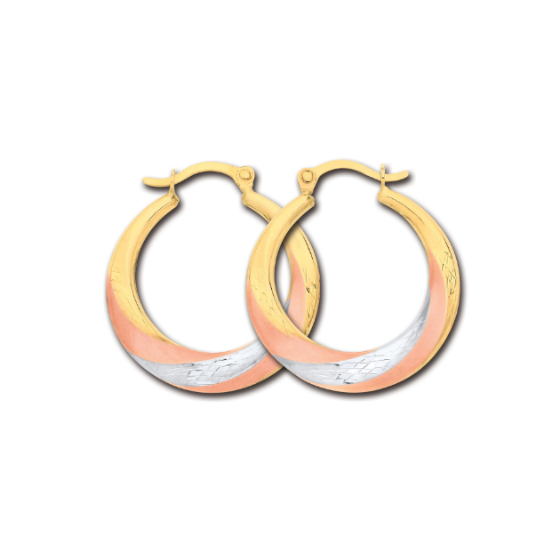 Picture of 9ct Gold 3 Colour 20mm Hoop Earrings