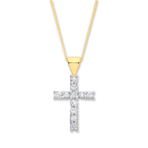 Picture of 9ct Gold 25ct Diamond Cross and Chain