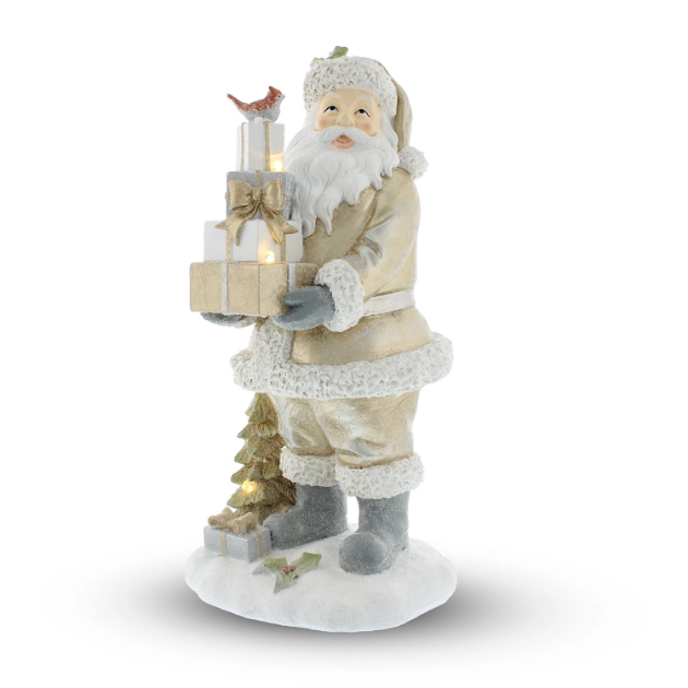 Picture of 30cm Lit Gold and White Resin Santa