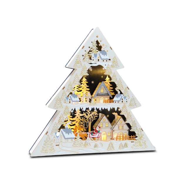 Picture of LED Wooden Santa Sleigh Tree Scene