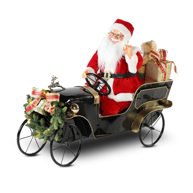 Picture of Santa in Old Black Car