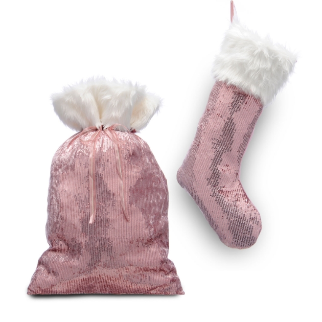 Picture of Pink Christmas Sack and Pink Stocking